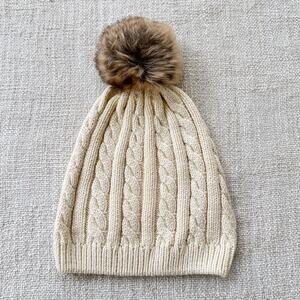 Hanna Andersson Cream Cableknit Beanie VGUC M/4-6y